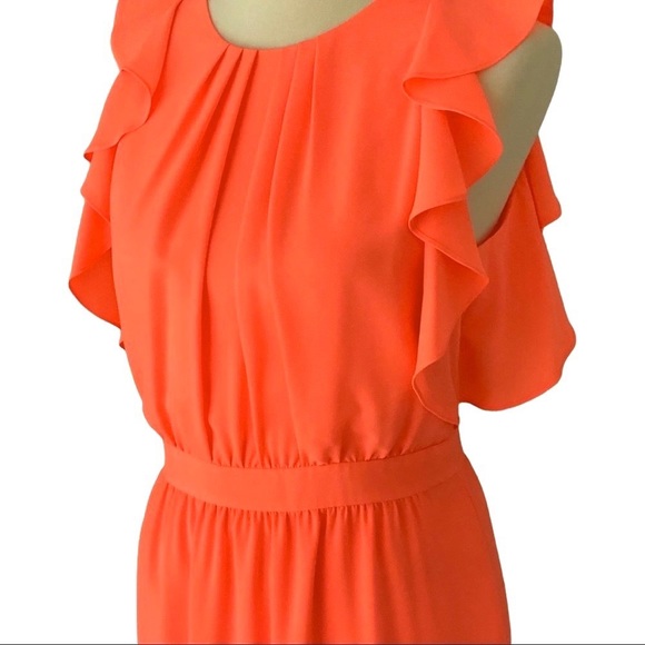 Shoshana Katrina Coral Orange Blouson Ruffle Sheath Cocktail Dress Size 8 - Picture 11 of 11
